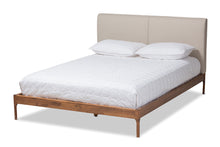 Load image into Gallery viewer, Baxton Studio Aveneil Mid-Century Modern Beige Fabric Upholstered Walnut Finished Queen Size Platform Bed
