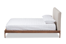Load image into Gallery viewer, Baxton Studio Aveneil Mid-Century Modern Beige Fabric Upholstered Walnut Finished King Size Platform Bed

