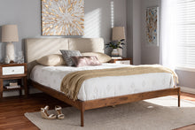 Load image into Gallery viewer, Baxton Studio Aveneil Mid-Century Modern Beige Fabric Upholstered Walnut Finished King Size Platform Bed

