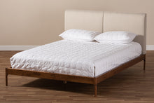 Load image into Gallery viewer, Baxton Studio Aveneil Mid-Century Modern Beige Fabric Upholstered Walnut Finished Queen Size Platform Bed
