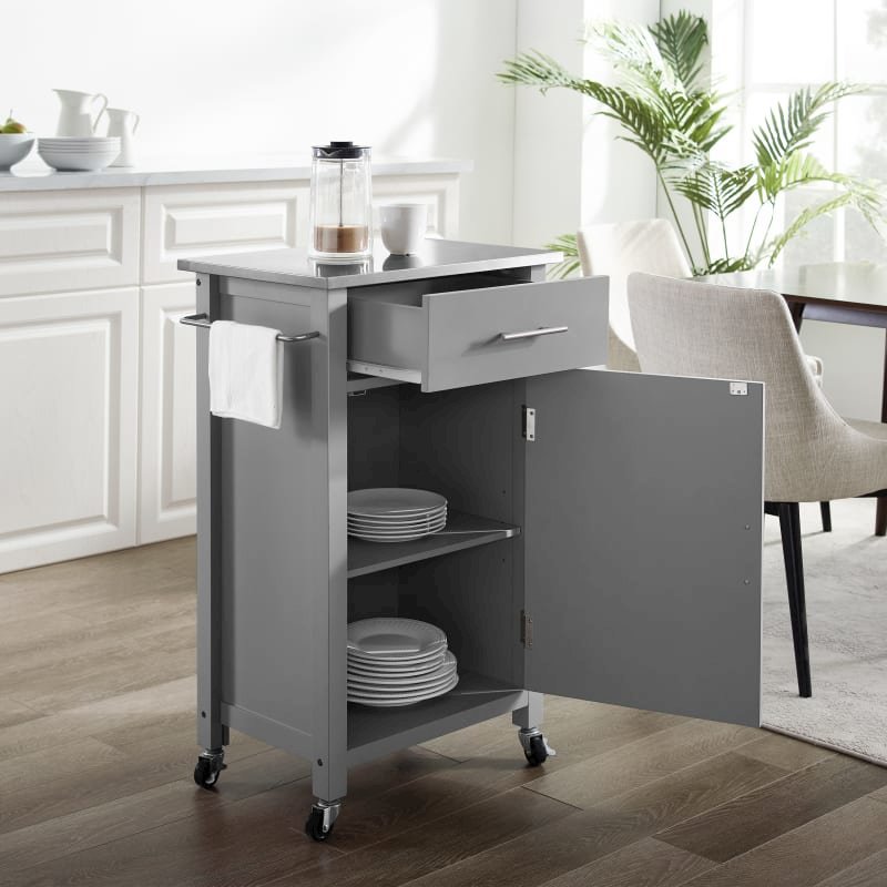 Savannah Stainless Steel Top Compact Kitchen Island/Cart Gray/Stainless Steel