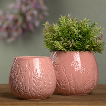 Load image into Gallery viewer, Floral Etched Ceramic Planter (Set of 2)
