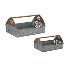 Load image into Gallery viewer, Galvanized Metal Barn Caddy Tray (Set of 2)

