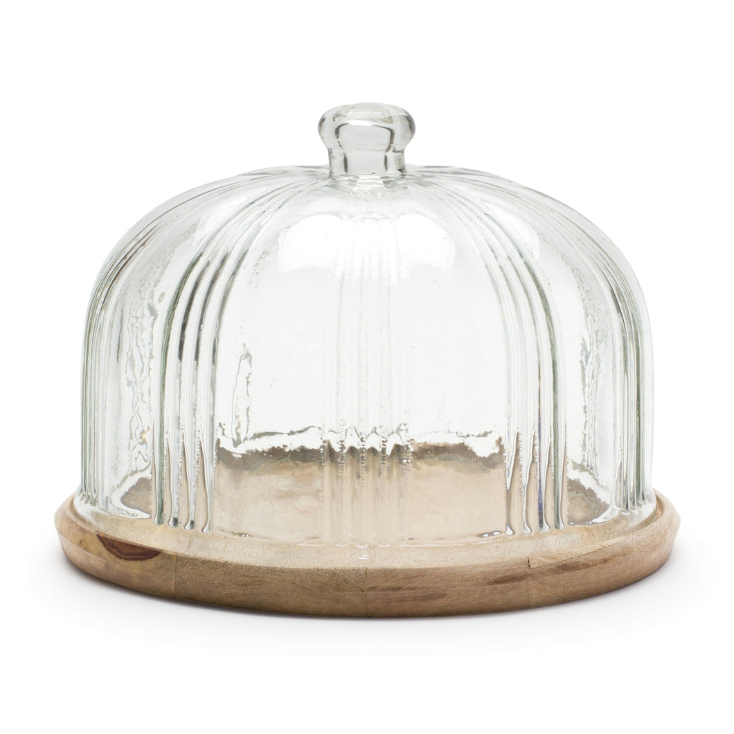Glass Cloche with Wood Plate 10.5