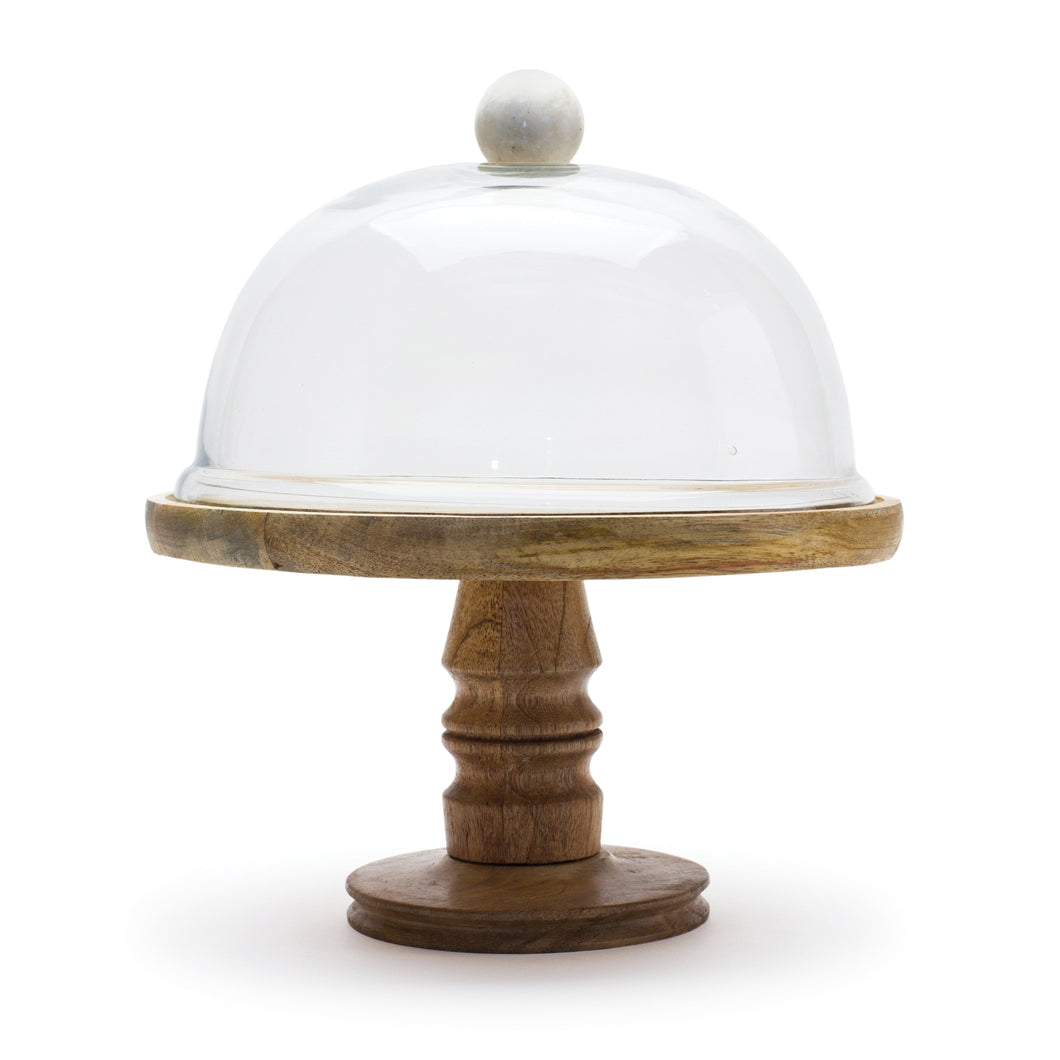 Glass Cloche with Wood Pedestal 10.5