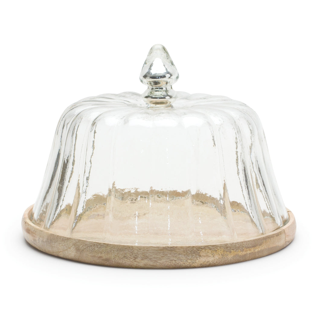 Glass Cloche with Wood Plate 9.75