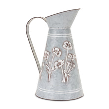 Load image into Gallery viewer, Floral Stamped Metal Pitcher Vase 12.5&quot;H
