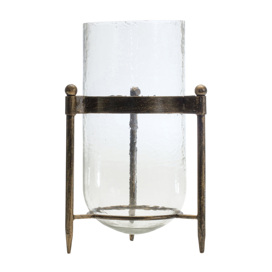 Glass Hurricane Candle Holder in Metal Stand 13.5
