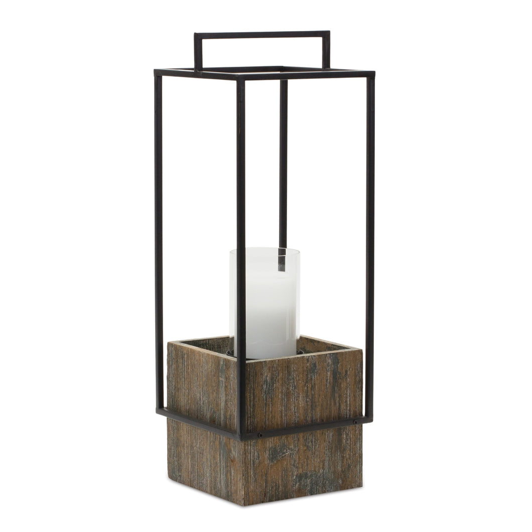 Wood Candle Holder with Metal Frame 21.5