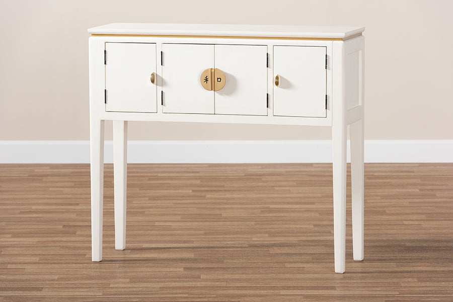 Baxton Studio Aiko Classic and Traditional Japanese-Inspired Off-White Finished 4-Door Wood Console Table