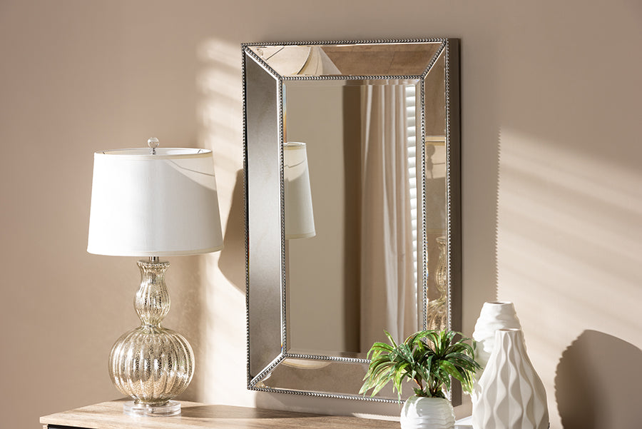 Baxton Studio Emelie Modern and Contemporary Antique Silver Finished Accent Wall Mirror