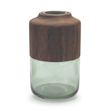 Load image into Gallery viewer, Sage Glass Vase with Wood Accent 11&quot;H

