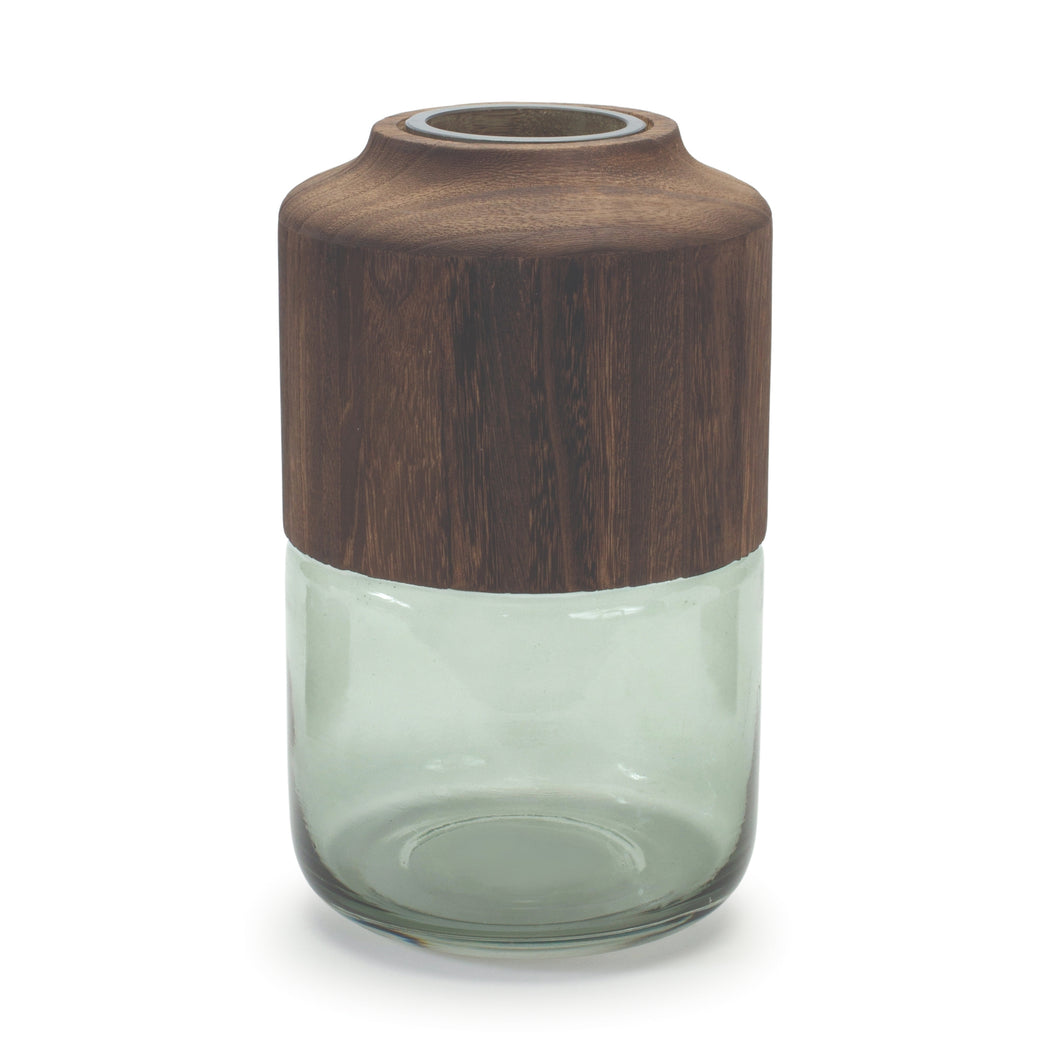 Sage Glass Vase with Wood Accent 11