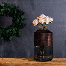 Load image into Gallery viewer, Sage Glass Vase with Wood Accent 11&quot;H
