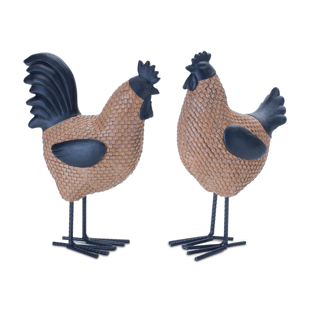 Wicker Hen and Rooster DŽcor (Set of 2)