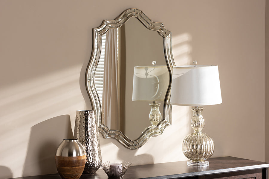 Baxton Studio Isidora Art Deco Antique Silver Finished Accent Wall Mirror