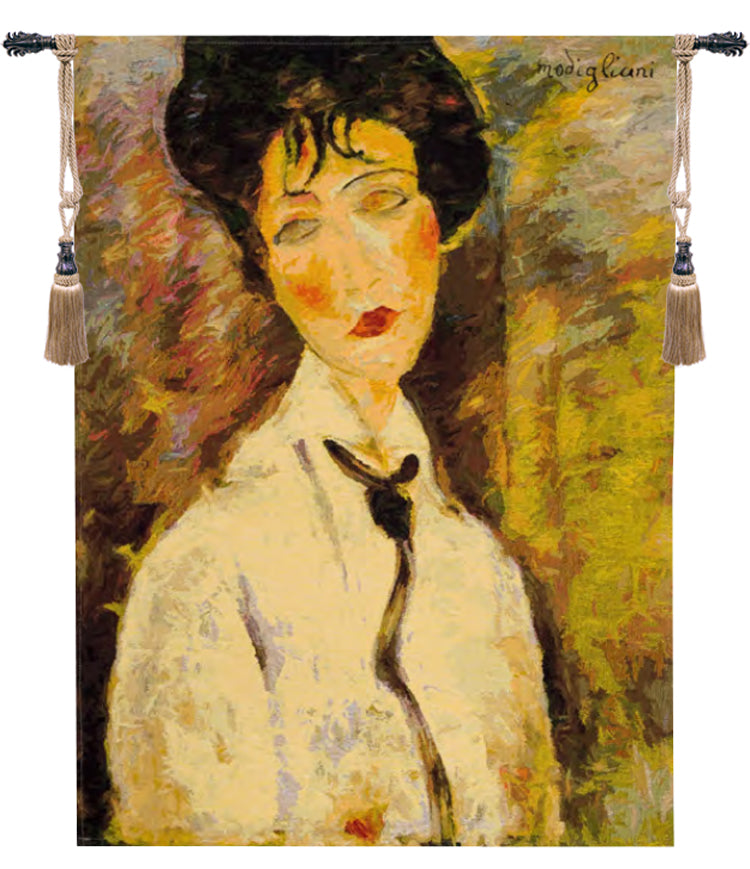 Woman With a Black Tie European Tapestry