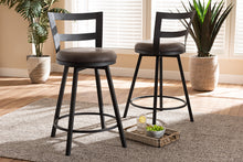 Load image into Gallery viewer, Baxton Studio Arjean Rustic and Industrial Grey Fabric Upholstered Counter Stool Set of 2
