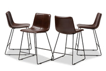 Load image into Gallery viewer, Baxton Studio Carvell Rustic and Industrial Dark Brown Faux Leather Upholstered Counter Stool Set of 4
