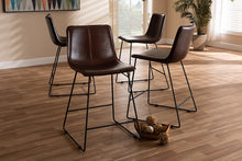 Load image into Gallery viewer, Baxton Studio Carvell Rustic and Industrial Dark Brown Faux Leather Upholstered Counter Stool Set of 4
