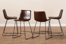 Load image into Gallery viewer, Baxton Studio Carvell Rustic and Industrial Dark Brown Faux Leather Upholstered Counter Stool Set of 4
