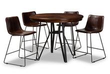 Load image into Gallery viewer, Baxton Studio Carvell Rustic and Industrial Dark Brown Faux Leather Upholstered 5-Piece Pub Set
