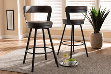 Load image into Gallery viewer, Baxton Studio Arcene Rustic and Industrial Antique Grey Fabric Swivel Bar Stool Set of 2
