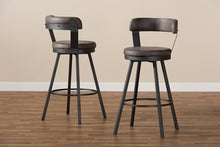 Load image into Gallery viewer, Baxton Studio Arcene Rustic and Industrial Antique Grey Fabric Swivel Bar Stool Set of 2
