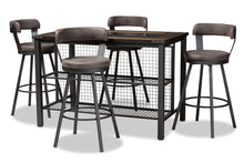 Load image into Gallery viewer, Baxton Studio Arcene Rustic and Industrial Antique Grey Fabric Upholstered 5-Piece Pub Set
