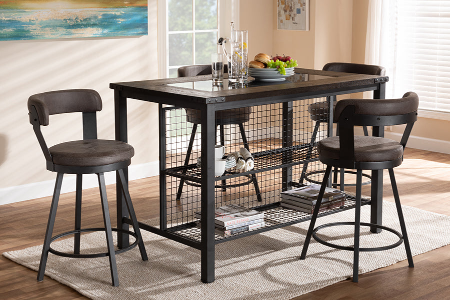Baxton Studio Arcene Rustic and Industrial Antique Grey Fabric Upholstered 5-Piece Pub Set
