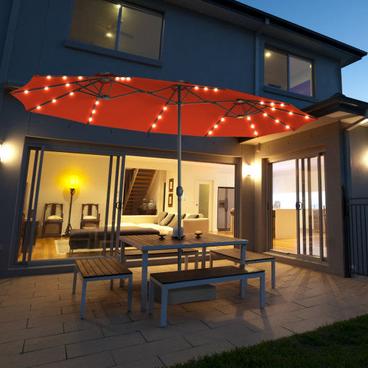 15 Ft Patio LED Crank Solar Powered 36 Lights  Umbrella without Weight Base-Orange