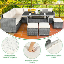 Load image into Gallery viewer, 7 Pieces Patio Rattan Dining Furniture Sectional Sofa Set with Wicker Ottoman-Beige
