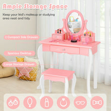 Load image into Gallery viewer, Kids Vanity Princess Makeup Dressing Table Stool Set with Mirror and Drawer-Pink
