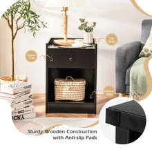 Load image into Gallery viewer, Set of 2 Nightstand with Drawer Cabinet End Side Table Raised Top-Black
