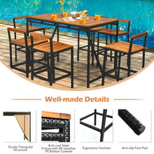 Load image into Gallery viewer, 7 Pieces Acacia Wood Patio Rattan Bar Set with Umbrella Hole
