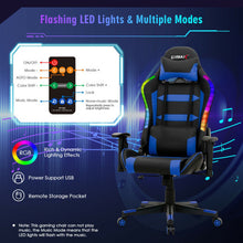 Load image into Gallery viewer, Adjustable Swivel Gaming Chair with LED Lights and Remote-Blue

