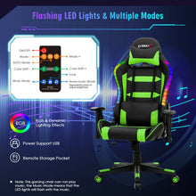 Load image into Gallery viewer, Adjustable Swivel Gaming Chair with LED Lights and Remote-Green
