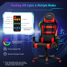 Load image into Gallery viewer, Adjustable Swivel Gaming Chair with LED Lights and Remote-Red
