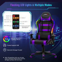 Load image into Gallery viewer, Adjustable Swivel Gaming Chair with LED Lights and Remote-Purple
