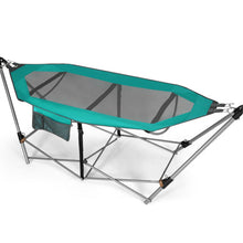 Load image into Gallery viewer, Folding Hammock Indoor Outdoor Hammock with Side Pocket and Iron Stand-Turquoise
