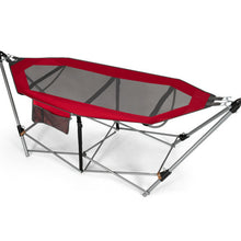 Load image into Gallery viewer, Folding Hammock Indoor Outdoor Hammock with Side Pocket and Iron Stand-Red
