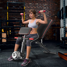 Load image into Gallery viewer, All-in-1 Adjustable Weight Folding Workout Bench with Elastic Cable-Black
