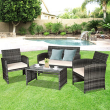 Load image into Gallery viewer, 4 Pcs Patio Rattan Furniture Set Top Sofa With Glass Table-White
