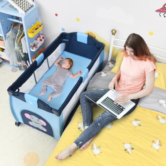 Portable Baby Crib Playpen Playard Pack Travel Infant Bassinet Bed Blue