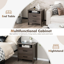 Load image into Gallery viewer, Modern Wood Grain Nightstand with Cable Hole and Open Compartment-Walnut
