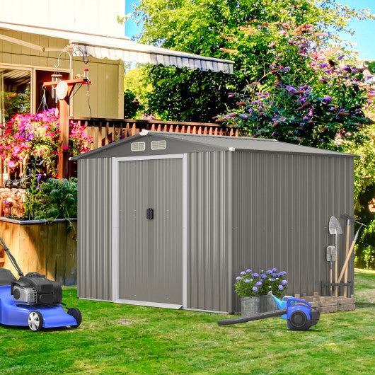 8 x 6 Feet Galvanized Steel Storage Shed for Garden Yard-Gray