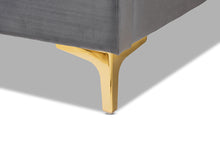 Load image into Gallery viewer, Baxton Studio Valery Modern and Contemporary Dark Gray Velvet Fabric Upholstered Queen Size Platform Bed with Gold-Finished Legs
