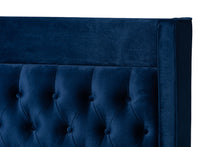 Load image into Gallery viewer, Baxton Studio Valery Modern and Contemporary Navy Blue Velvet Fabric Upholstered Queen Size Platform Bed with Gold-Finished Legs

