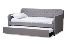 Load image into Gallery viewer, Baxton Studio Camelia Modern and Contemporary Grey Fabric Upholstered Button-Tufted Twin Size Sofa Daybed with Roll-Out Trundle Guest Bed
