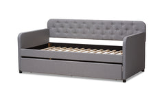 Load image into Gallery viewer, Baxton Studio Camelia Modern and Contemporary Grey Fabric Upholstered Button-Tufted Twin Size Sofa Daybed with Roll-Out Trundle Guest Bed
